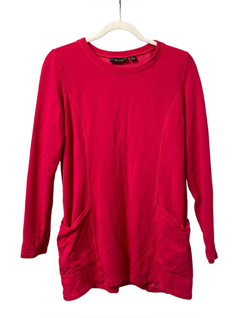 Susan Graver Weekend pink soft long sleeve pockets tunic warm casual shirt small